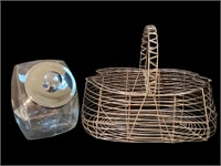 Cookie Jar and Wire Basket
