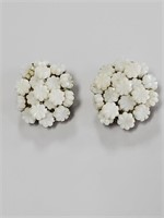 Vintage White Floral Clip On Earrings