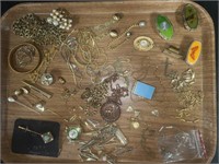 Antique / Vintage Tray of Jewelry, Hat Pins