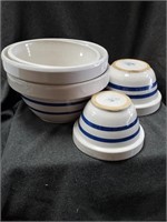 Vintage ROSEVILLE Pottery Blue Line Nesting Bowls