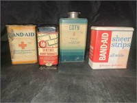 Antique Medical Tins- Band-Aid, Coty Talc
