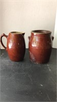 Lot of 2 glazed stoneware pots.  One is a 2 quart