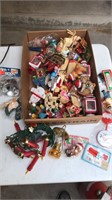 Large flat of Christmas ornaments and other