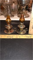 Pair of brass carrying oil lamps