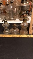 Lot of 3 glass oil lamp bases, no flute
