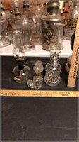 Lot of 3 glass oil lamps.  One is a glass boot
