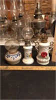 Lot of 3 oil lamps, 2 porcelain and 1 ceramic