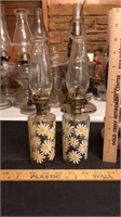Pair of floral glass oil lamps