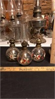 Set of 3 glass bulb oil lamps.  2 are missing