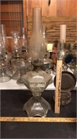 Large glass hexagonal oil lamp.  Marked E.Miller