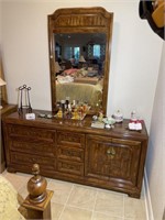 Oriental Wooden Dresser with Mirror