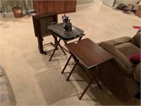 FOUR PIECE WOODEN TV TRAY SET WITH STAND