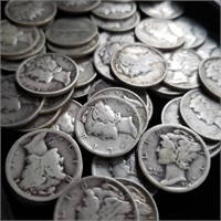 Roll of 50 Mercury Dimes - 90% Silver