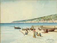 Sgd. G. Musmeci Watercolor, Coastal Scene w/Boats.