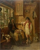 Oil Painting of Grandmother and Child sgd Finbrich