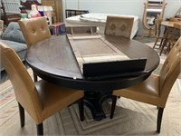 WOODEN ROUND TABLE, 1 LEAF, 4  CHAIRS