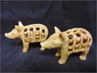 (2) STONE CARVED PIGS - PIGS INSIDE PIGS
