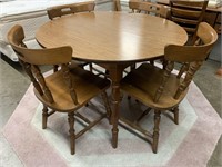 WOODEN ROUND TABLE AND 4 CHAIRS