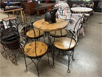 WROUGHT IRON PARLOR TABLE AND 4 CHAIRS