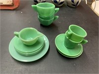 JADEITE DOLL SIZE TEA CUPS AND SAUCERS