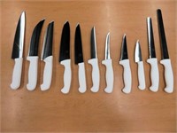 NEW 11 PCE KNIFE SET W WHITE NEOPRENE HANDLES