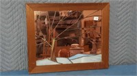 Stained glass mirror in wood frame 17.25 in by 15
