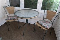 Resin Wicker Glasstop Table w/2 Chairs-need repair