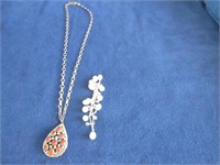 Sterling Lot-Necklace w/Coral 21.8gr gross wt,&