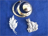3 Sterling Silver Pins-1 Gold plated  37.8gr