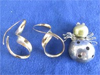 Sterling Lot-Bug Pin, GoldPlate Swirl Earrings 23g