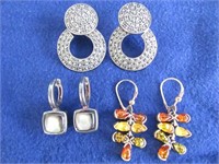 Sterling Earrings-1 w/Amber,1 w/MOP,1 w/Marasite