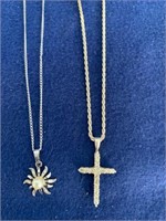 Sterling CZ Cross Necklace(24"),Sterling Pearl