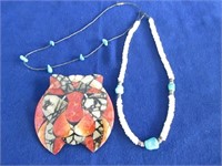 Coral Pin,Shell&Turquiose Necklace, Turquiose