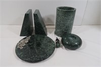 Misc Lot-Book Ends, Vase, Plate(marble-like)