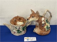 FIGURAL FOX TEAPOT AND PITCHER