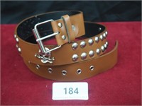 Brown Silver Studded Scull Head Belt Waist 40"
