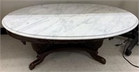 Oval Marble Top Coffee Table with Lower Shelf