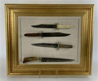 Gilt Framed Stag Horn & Bone Handled Knives