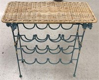 Metal Wine Stand with Wicker Top