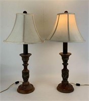 Pair of Painted Wood Lamps with Shades