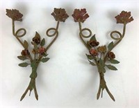 Pair of Wrought Iron Floral Wall Sconces