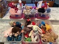 6 Plastic Totes of Beanie Babies