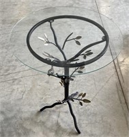 (L) Cardinal and Leaves End Table With Glass Top.