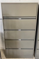 (L) Metal 5 Drawer Cabinet With Lock. 65” x 18” x