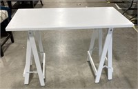 (L) White Trestle Table. 46” x 30” x 24”