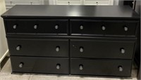 (L) 6 Drawer Black Wood Dresser 58” x 32” x 16”