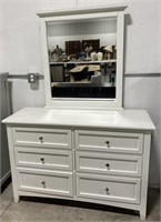 (L) White 6 Drawer Wood Dresser W/ Mirror 52” x