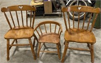 (AF) 3 Wood Kitchen Chairs. 2 are Adult and 1 is