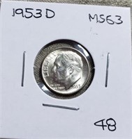 1953D Roosevelt Dime MS63