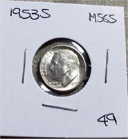 1953S Roosevelt Dime MS65